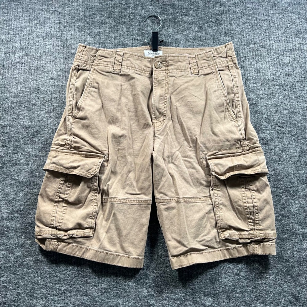 Goodfellow & Co Mens Cargo Shorts Tan Khaki Cotton Twill Size 32 Casual